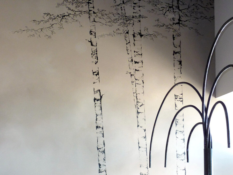 Fresque « Bouleaux noir et blanc » pour un restaurant à Montélimar