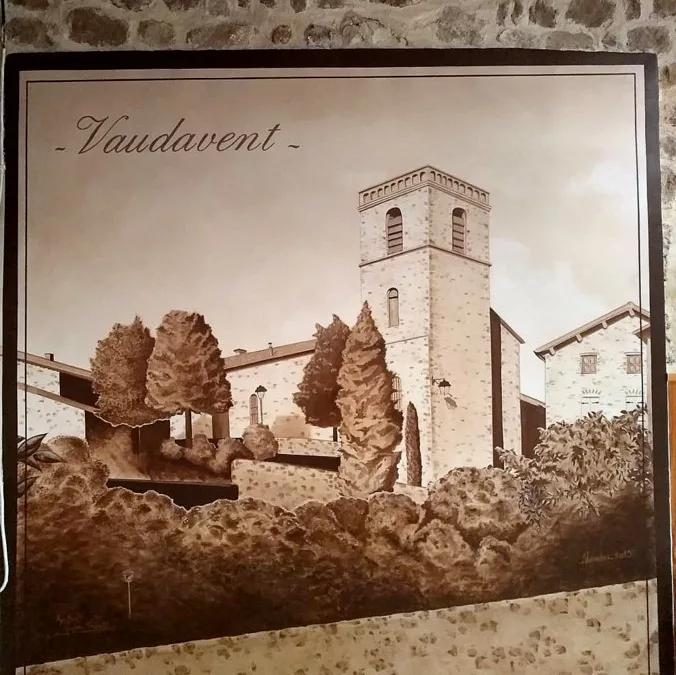 Fresque sepia – Mairie de Vaudevant, Ardèche
